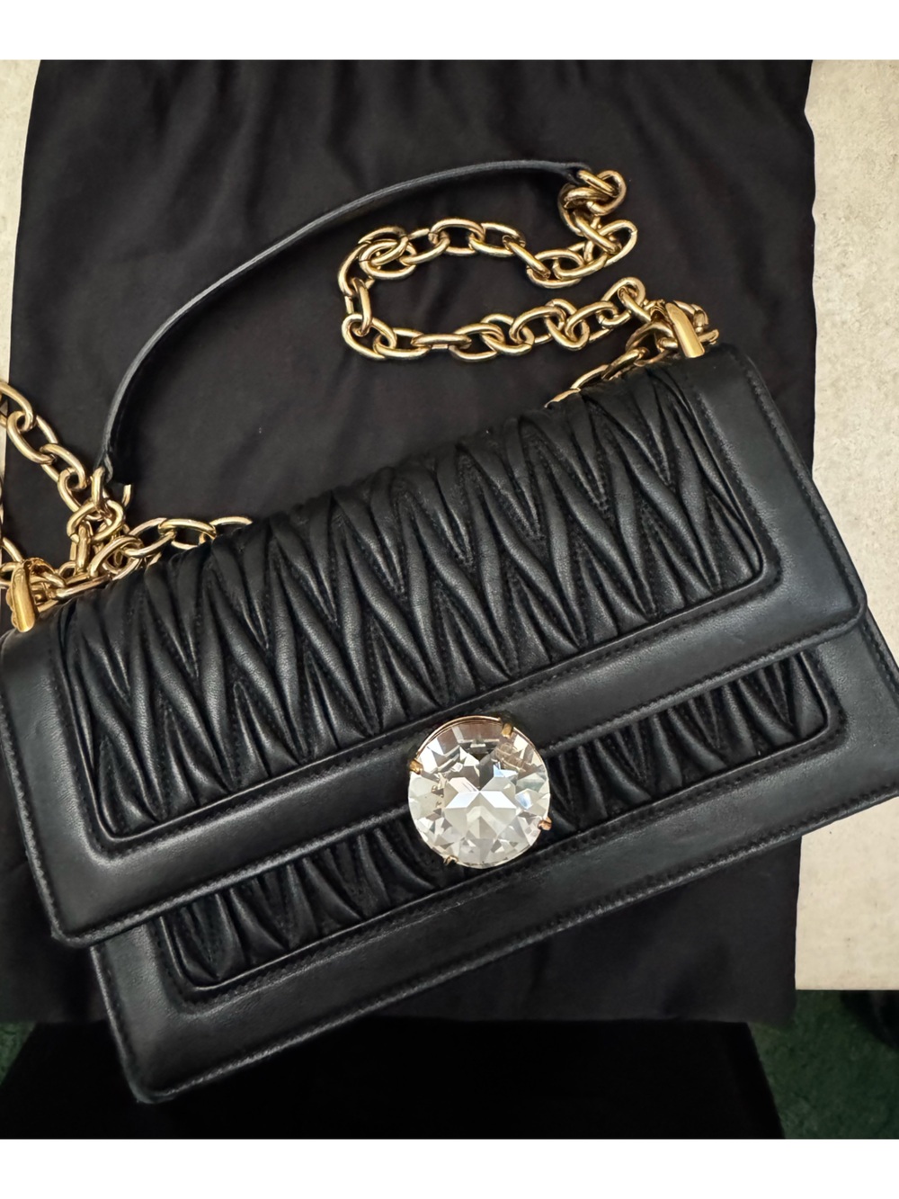 Miu Miu Matelasse Crystal Solitaire